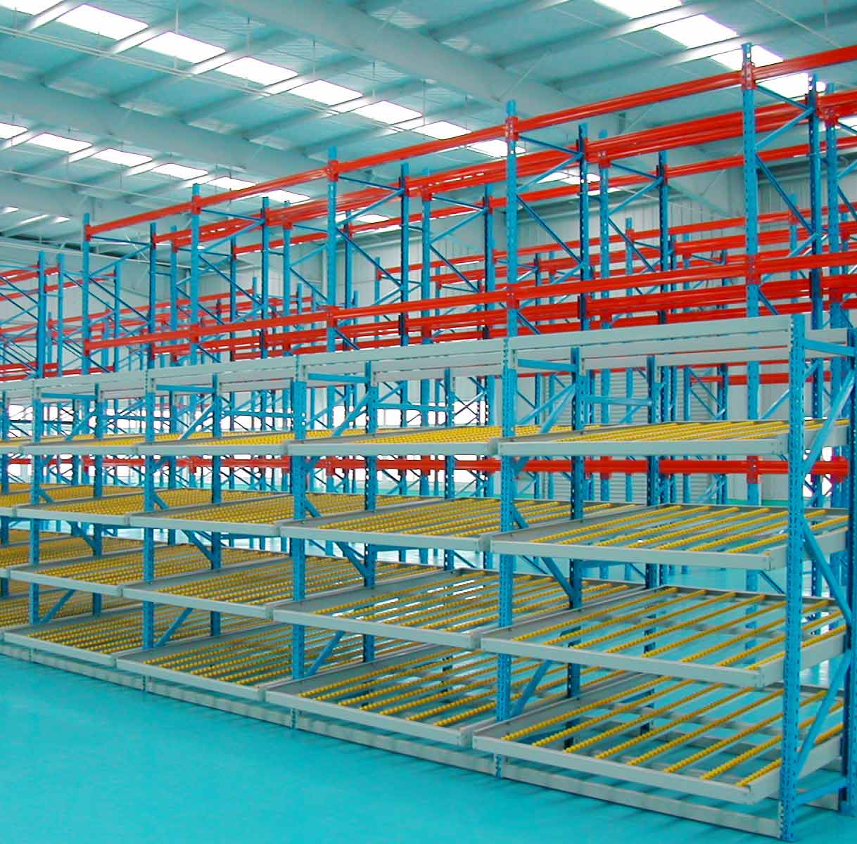 multi-tier carton flow shelving system
